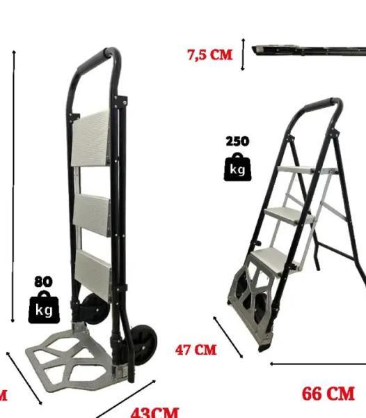 CHARIOT DE TRANSPORT D’ESCALIER AVEC ÉCHELLE À FONCTION ÉCHELLE 80/250KG À DEUX ROUES